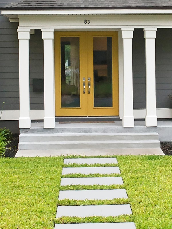 Best Grey House Yellow Door Painting Ideas