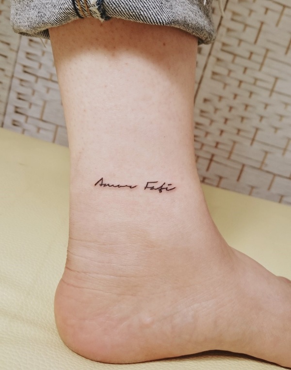 Amor Fati Ankle Tattoo.